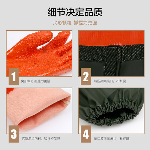 加长袖劳保防水手套加厚防滑耐磨水产抓鱼杀鱼专用赶海防刺防扎 - 图1