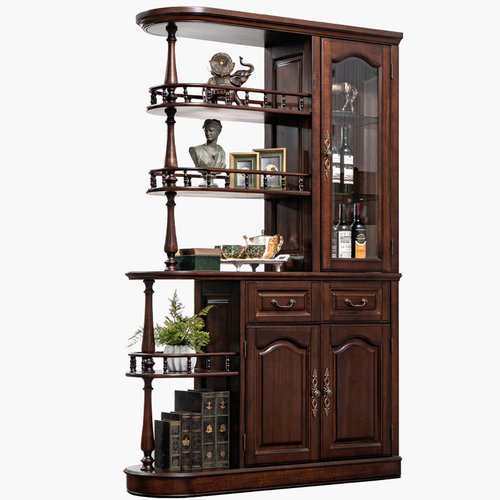 简约美式实木间厅柜客厅风水玄关柜屏风隔断复古双面酒柜展示柜 - 图3