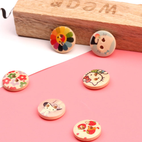 卡通纽扣圆形扣子百搭宝宝婴儿衣服毛衣开衫外套可爱木头扣装饰扣 - 图1