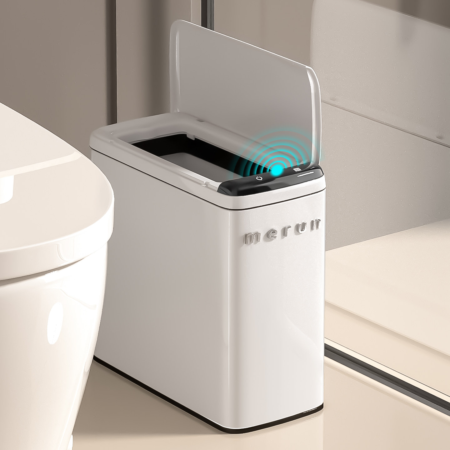 英国merun智能感应垃圾桶不锈钢家用窄缝厕所卫生间带盖轻奢高档