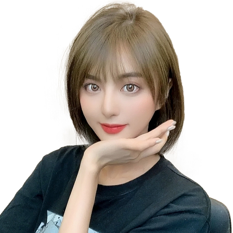 springsunshine旗舰店假发女短发全头套式真发时尚波波头自然少女圆脸真人发丝中长发套3