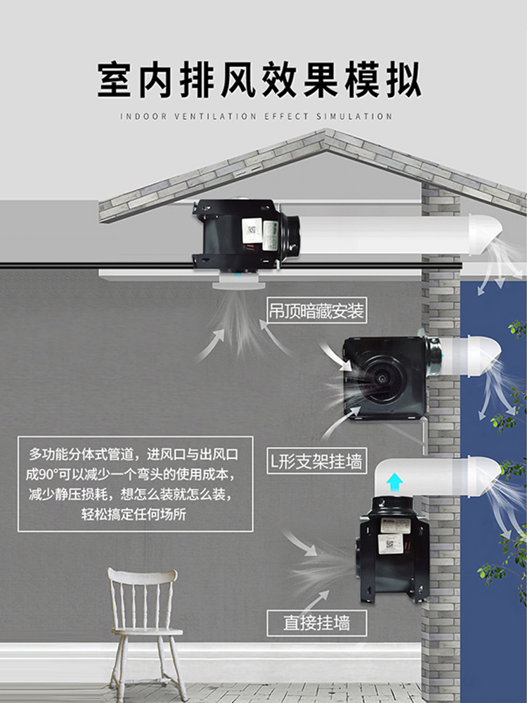 绿岛风换气扇管道抽风机一拖二强力轻音分体式酒店卫生间换气扇 - 图1