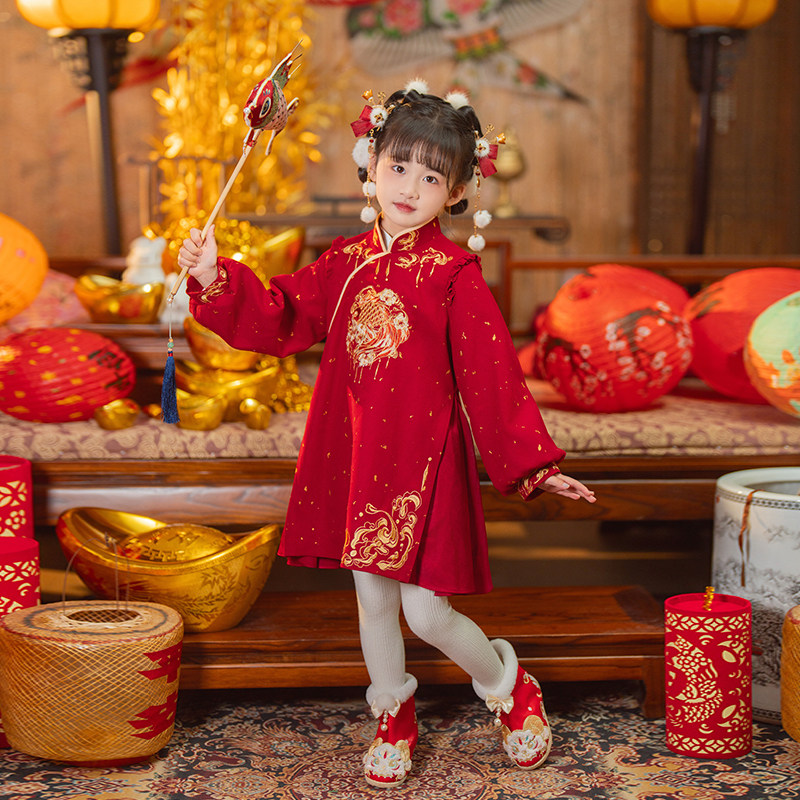 【西子问】女童拜年服2024冬装新中式旗袍儿童汉服国风连衣裙祝鱼,淘宝优惠券,粉丝福利购,淘宝优惠卷