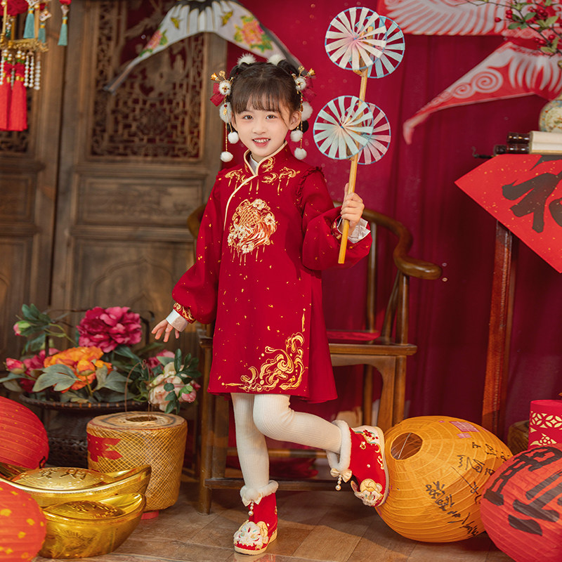 【西子问】女童拜年服2024冬装新中式旗袍儿童汉服国风连衣裙祝鱼,淘宝优惠券,粉丝福利购,淘宝优惠卷