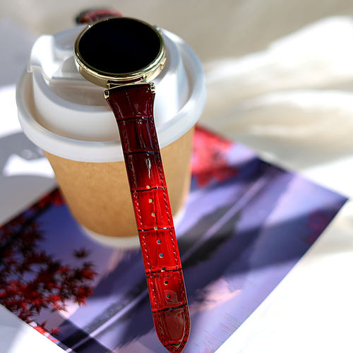 亮光酒红真皮表带适用华为GT5/4手表watch4/pro智能表带男女 - 图3