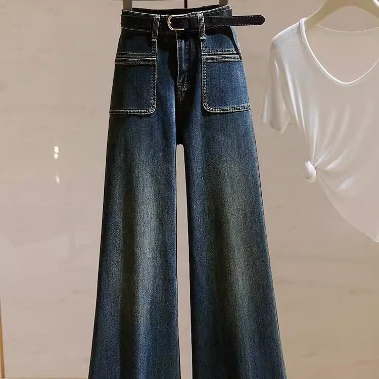 复古百搭不贴腿微喇牛仔裤女秋季2025新款高腰宽松显瘦喇叭拖地裤,淘宝优惠券,粉丝福利购,淘宝优惠卷