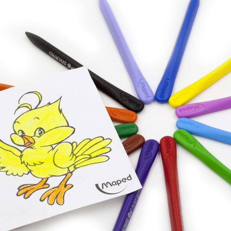 法国 马培德塑料蜡笔24色36色儿童宝宝涂色画笔三角杆 学生美术绘画可水洗画画笔彩笔套装腊笔不脏手