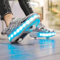 Double wheel with lamp wind fire wheel roller skating shoes ultralight roller with bottom belt wheel Blizzled shoe pulley single wheel with wheels