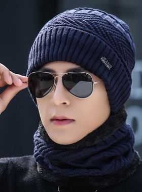 毛线帽子男士青年保暖加厚针织新款帽韩版潮加绒冬天棉帽防寒套头