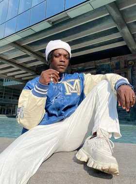 Men's Alphabet Green Print Jacket Single Breasted Cotton Loo