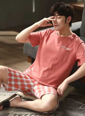 Summer men's pajamas short-sleeved knitted cotton Korean cas