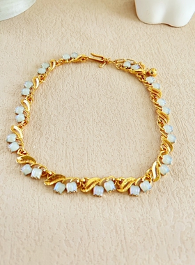 中古翠法丽铃兰花女气质项链