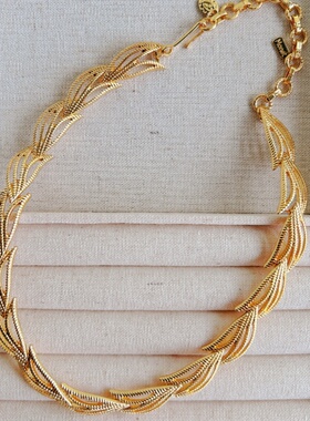 中古款式金色宫廷复古树叶项链