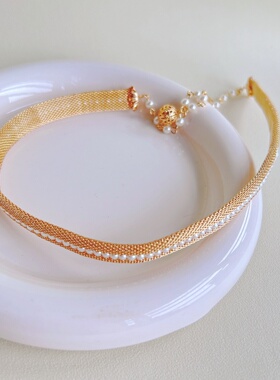 中古款式编织复古镂空珍珠项链