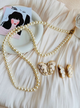 珐琅蝴蝶款珍珠女一款多戴项链