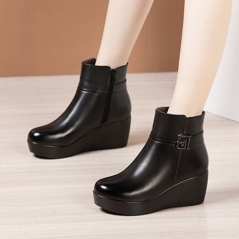 坡跟中跟马丁靴女秋冬加绒2025新款厚底防水台大码短靴妈妈鞋棉鞋,淘宝优惠券,粉丝福利购,淘宝优惠卷