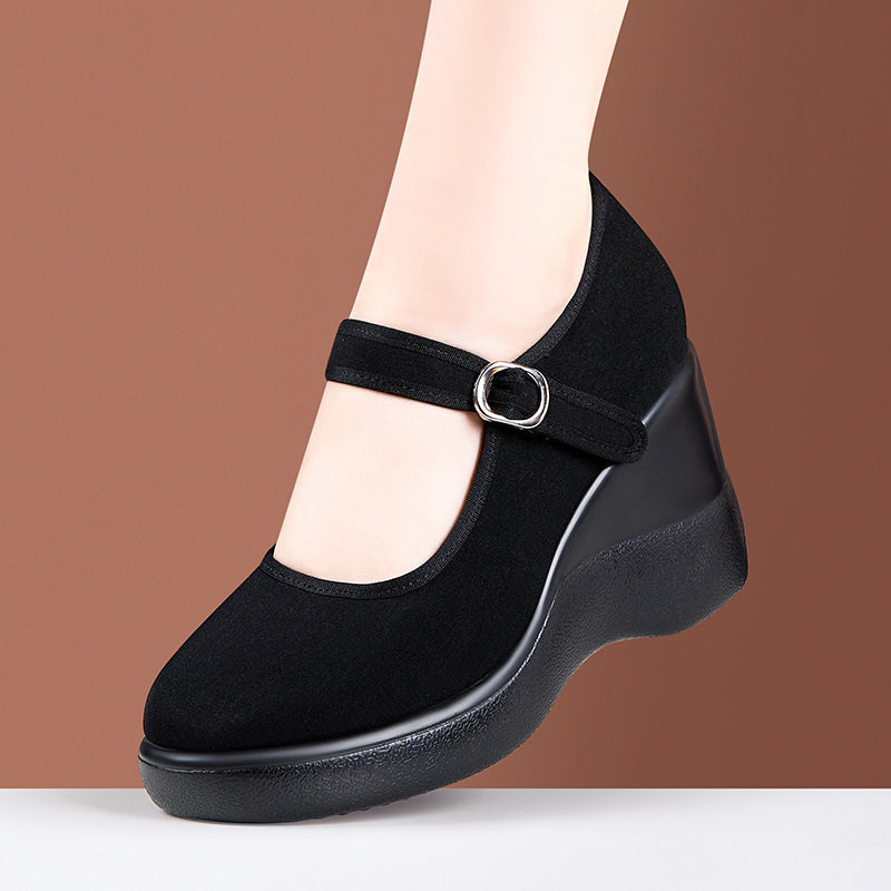 软底舒适妈妈鞋酒店上班工作单鞋女坡跟单鞋女粗跟厚底老北京布鞋,淘宝优惠券,粉丝福利购,淘宝优惠卷