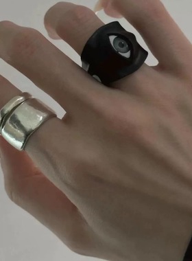 manjusaka 皮革竖眼眼珠戒指暗黑朋克亚文化小众个性潮流戒指配饰