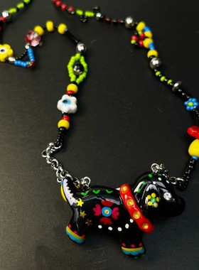 manjusaka 原创手工设计可爱小狗吊坠项链女小众潮酷轻奢毛衣链