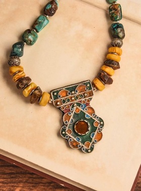 manjusaka 高级轻奢复古民族风绿松石项链女小众设计感百搭锁骨链