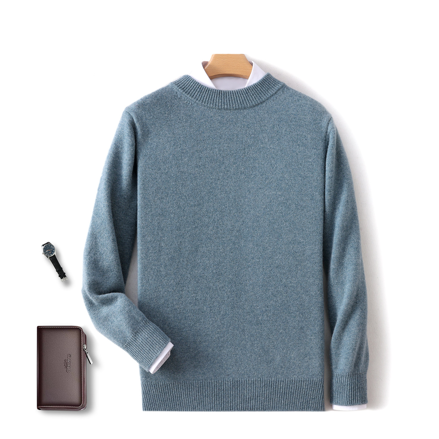 2025秋冬季新款半高领羊毛衫男款纯色针织毛衣打底衫休闲商务上衣