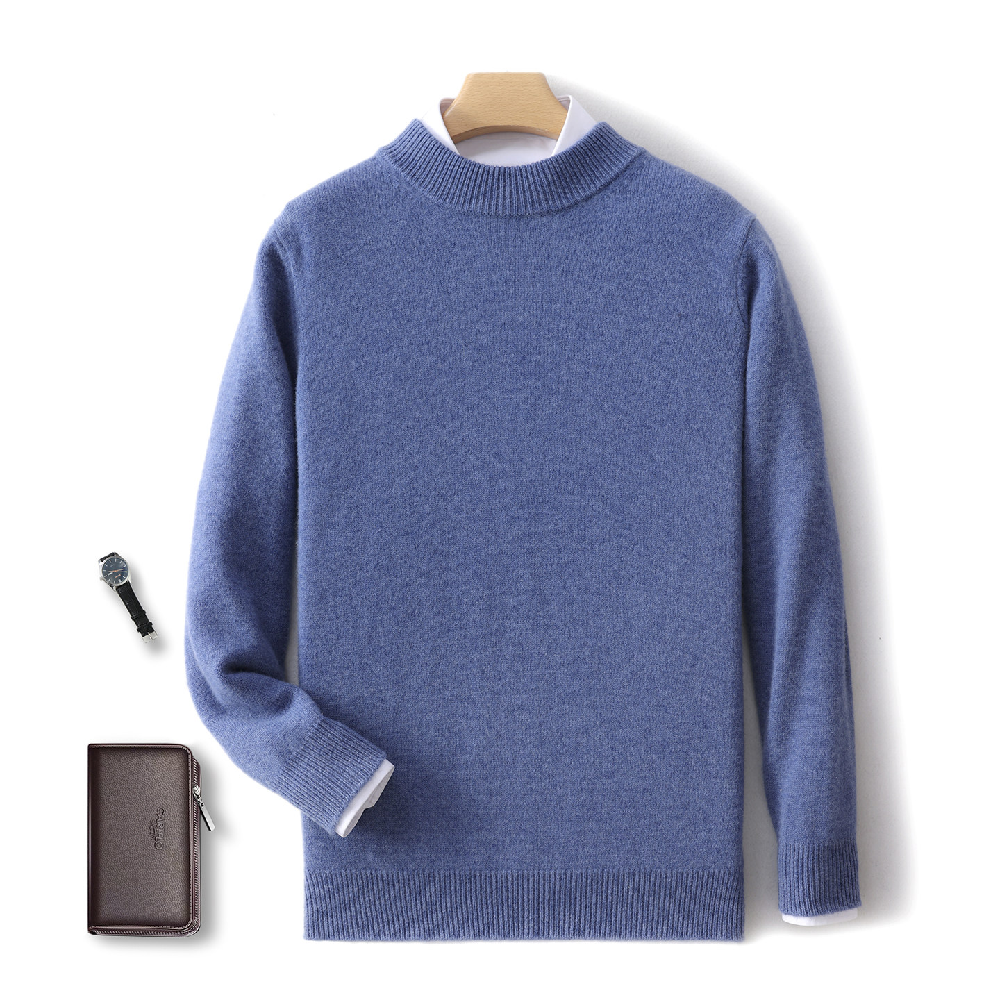 2025秋冬季新款半高领羊毛衫男款纯色针织毛衣打底衫休闲商务上衣