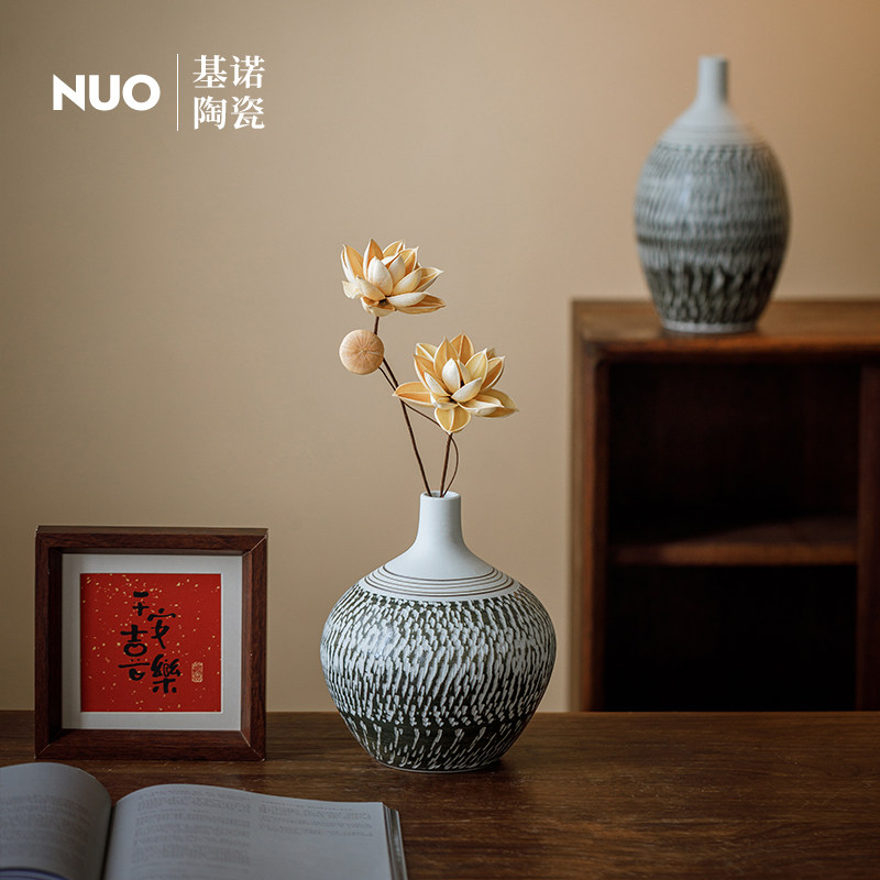 景德镇简约现代雕刻陶瓷花瓶小口径插花器餐桌手工小陶罐装饰摆件,淘宝优惠券,粉丝福利购,淘宝优惠卷