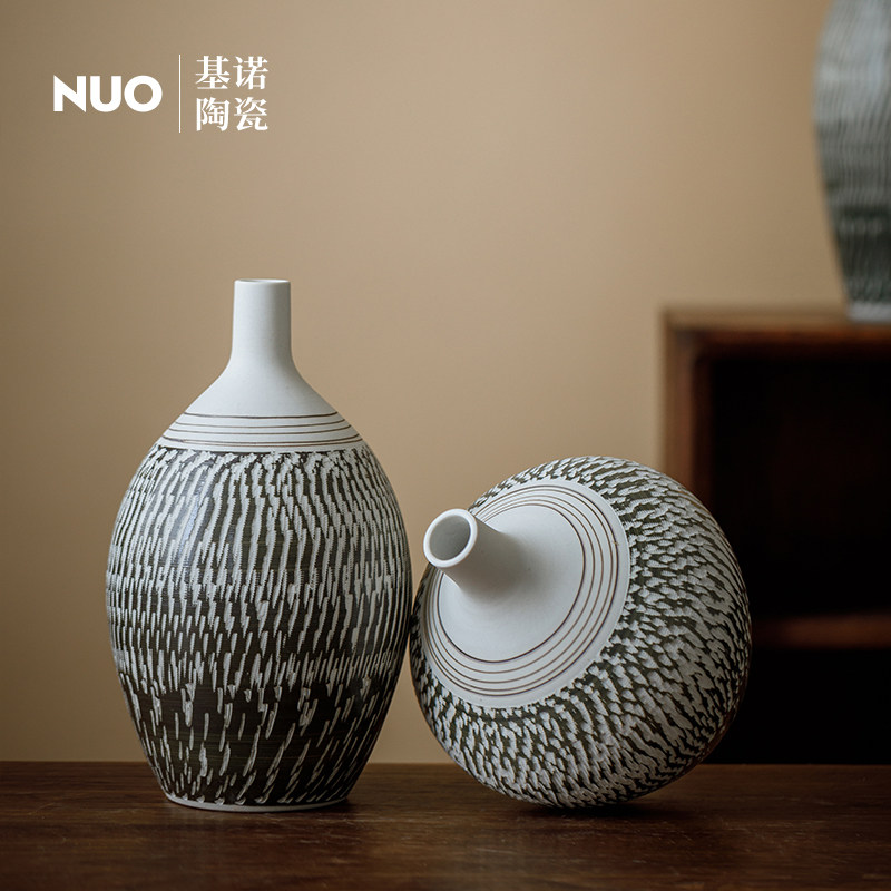 景德镇简约现代雕刻陶瓷花瓶小口径插花器餐桌手工小陶罐装饰摆件,淘宝优惠券,粉丝福利购,淘宝优惠卷