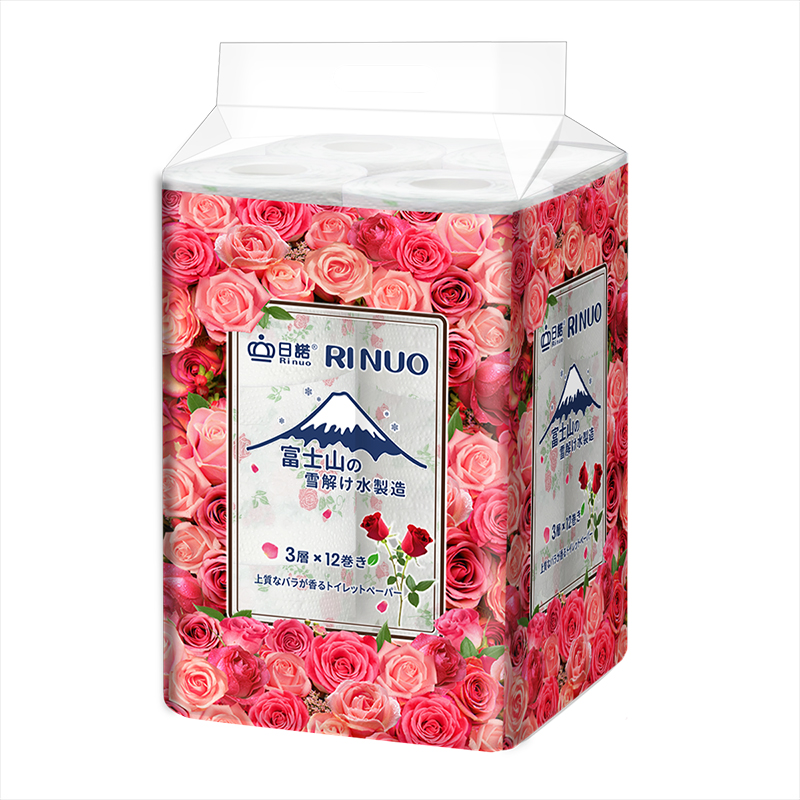 日诺日本进口玫瑰花香卷筒纸印花卫生纸可溶水溶厕纸有芯卷纸1提