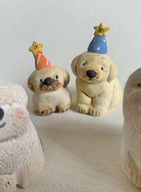 心念小物艺术家原创手作小狗派对陶土桌面饰品摆件治愈金毛古牧犬