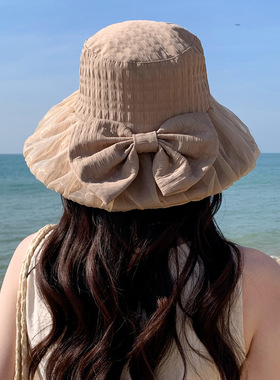 夏天帽子女款防晒太阳帽夏天甜美网纱防紫外线渔夫帽大帽檐