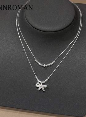 轻奢小众碎银蝴蝶结项链女