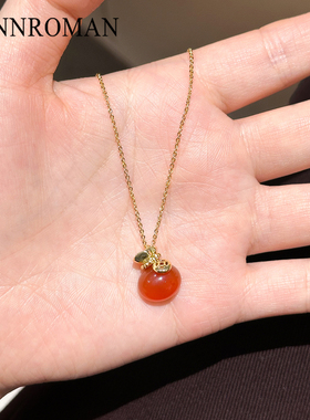 红玛瑙钱袋吊坠项链轻奢