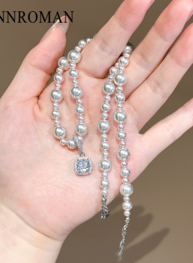 水晶吊坠珍珠项链女高级感