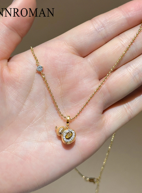 虎眼石拉丝葫芦项链小众设计