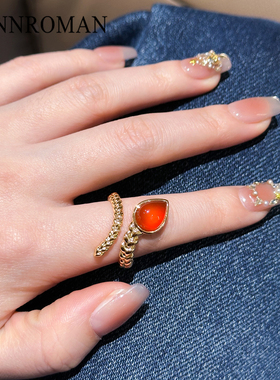 红色仿水晶蛇形开口可调女戒