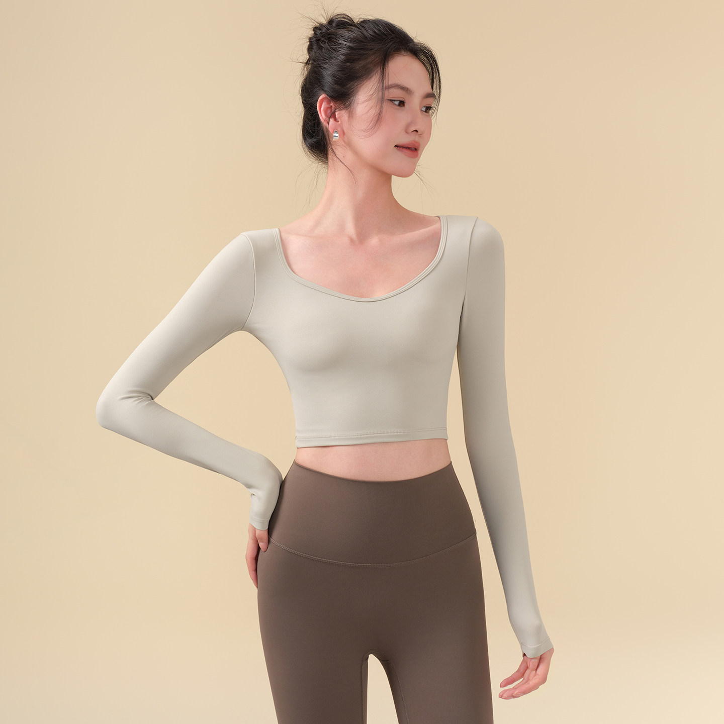 瑜伽服女秋冬性感美背运动上衣带胸垫显瘦长袖普拉提训练健身套装,淘宝优惠券,粉丝福利购,淘宝优惠卷