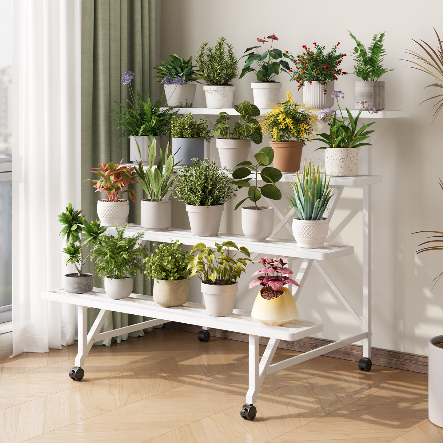 可移动花架子客厅落地式阳台花架2025新款层架阶梯式铁艺户外庭院,淘宝优惠券,粉丝福利购,淘宝优惠卷