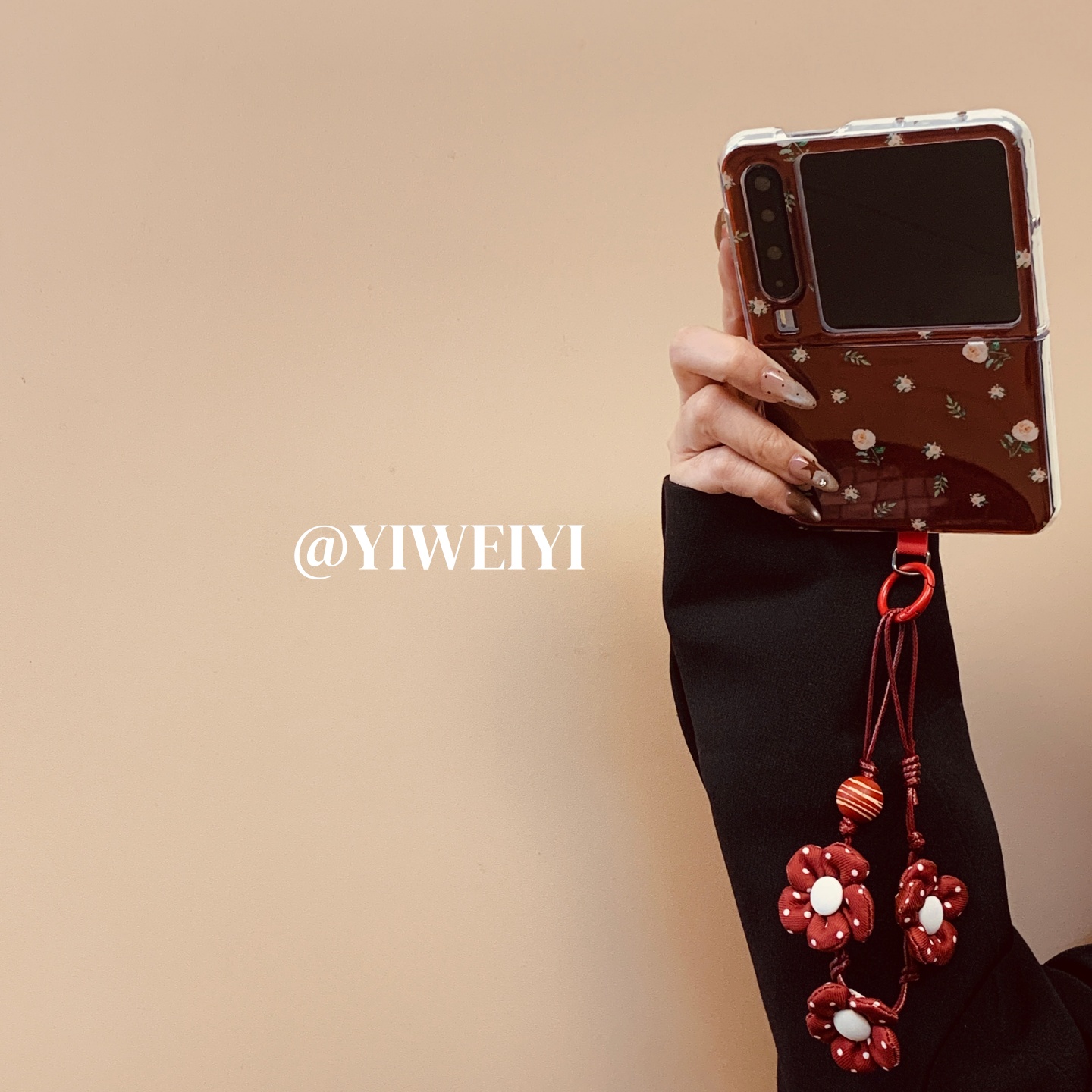 依维意 适用于华为purax手机壳pocket2唯美复古风折叠屏matex6创意红花手串matex3典藏版暗红色满屏玫瑰花 - 图0