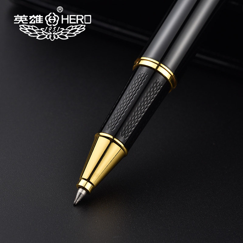 HERO/英雄1501签字笔金属重手感宝珠笔黑色水笔男士商务办公碳素中性笔圆珠笔签名签单笔礼物私人定制logo_虎窝淘