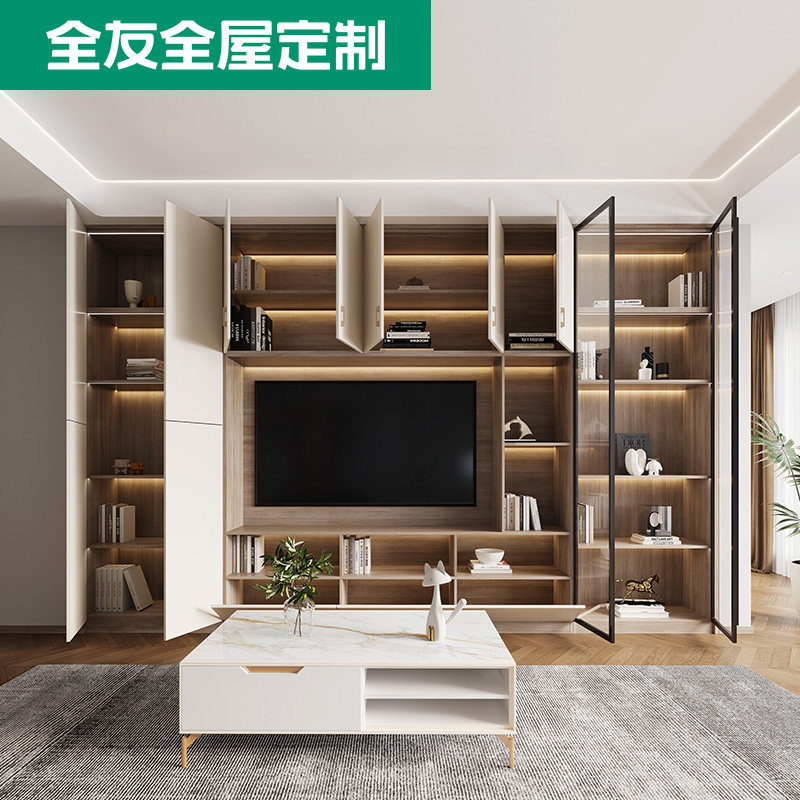 全友全屋定制电视柜小户型北欧风客厅家用整墙收纳柜储物柜一体_虎窝淘