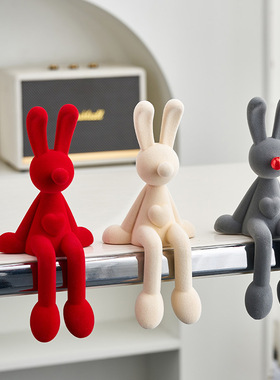 植绒坐姿兔轻奢艺术装饰树脂工艺品高级感酒柜电视柜客厅桌边摆件