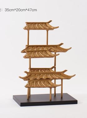 现代新中式金属屋檐屋子软装饰品样板房酒店会所客厅创意玄关摆件