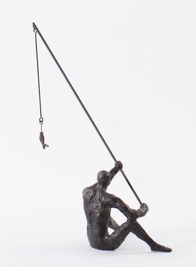 新中式禅意渔翁垂钓鱼人摆件现代简约样板房客厅玄关软装饰品摆设