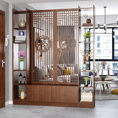 新中式屏风隔断柜简约现代客厅餐厅木质简约入户家用储物柜鞋柜 - 图1