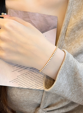 璀璨闪耀简约气质金色锆石满钻手链 精致百搭高级感银色手链女