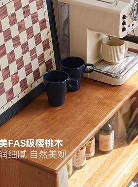 樱桃木玻璃翻门书柜ins风储物柜餐边柜实木柜子客厅电视边柜收纳