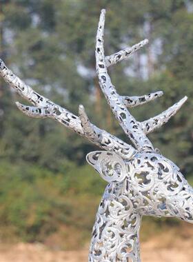 不锈钢镂空花纹鹿雕塑户外铁艺金属园林景观装饰楼盘庭院草坪摆件