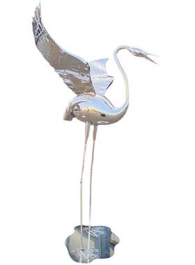 镜面不锈钢仙鹤雕塑火烈鸟落地大摆件户外售楼部园林景观小品装饰