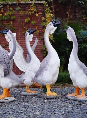 大灰白鹅摆件花园庭院子装饰玻璃钢树脂模型雕塑假狮头鹅仿真店铺